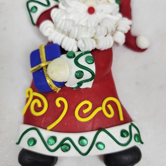Vintage Clay Dough Santa With Gift Christmas Tree Ornament Hanging Holiday Decor - Picture 5 of 12